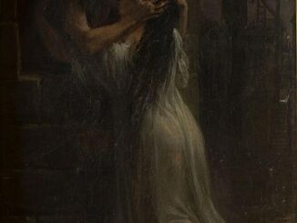 Retrouvailles entre Paquette-la-Chantefleurie et sa fille longtemps perdue. Détail d'une huile sur toile d'Auguste Couder, maison de Victor Hugo, 1833.