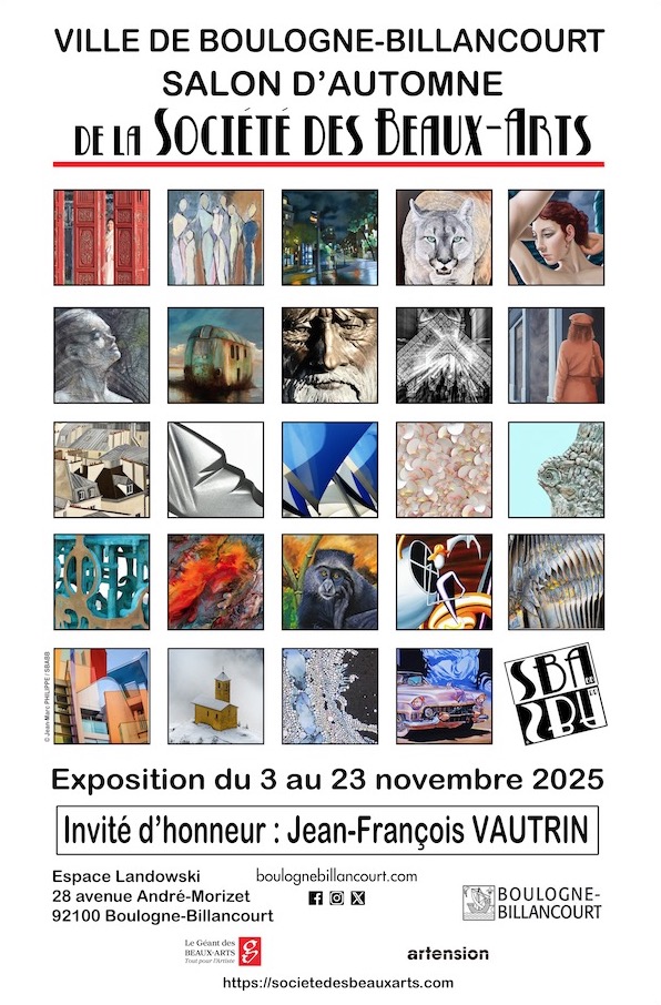 Salon d’Automne Boulogne-Billancourt,SBABB,Société des Beaux-Arts,Jean-François Vautrin,Michel Hirsch,Claude Riou,Lisbeth Buonanno,Joël Waterkeyn,Low Life,Harmonie colorée,art contemporain,sculpture,photographie,peinture,culture française,Partageos,Espace Landowski.