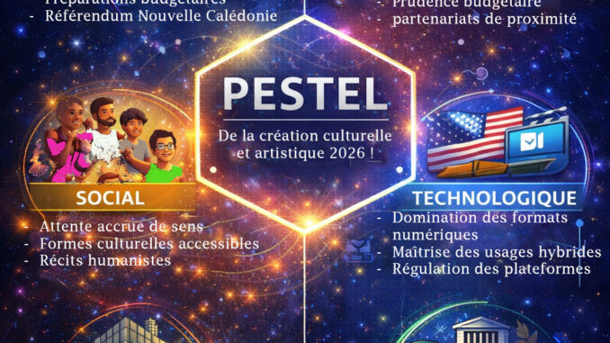 Géopolitique, économie, climat, technologies et récits globaux : les forces externes dessinent le cadre dans lequel la création française doit s’inscrire, s’adapter et parfois résister.