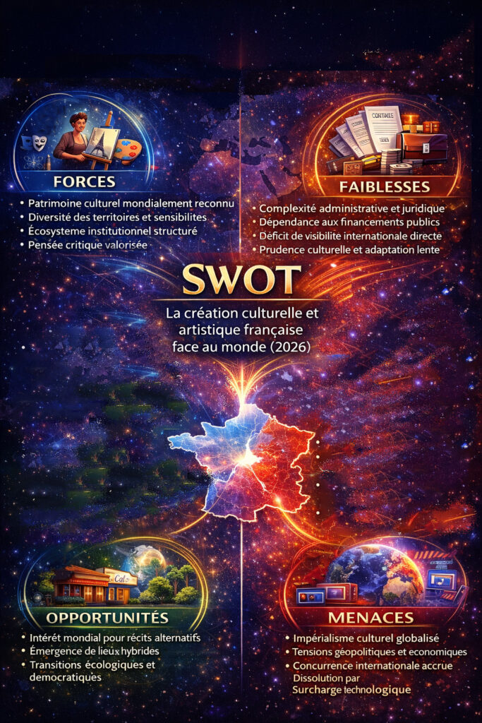 Entre héritage et avenir, cette cartographie met en lumière les forces, fragilités, opportunités et menaces d’une création française en dialogue permanent avec le monde.