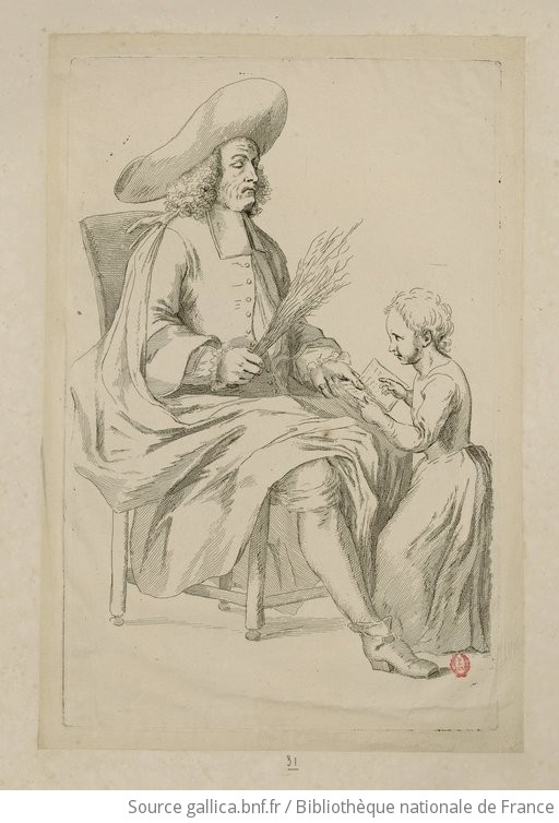 Scène ancienne: une personne âgée enseigne la lecture à un enfant, composition simple.