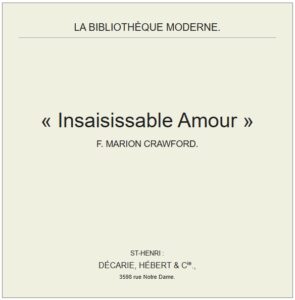 Couverture : Insaisissable amour