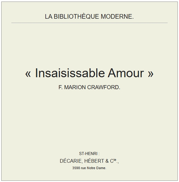Couverture : Insaisissable amour